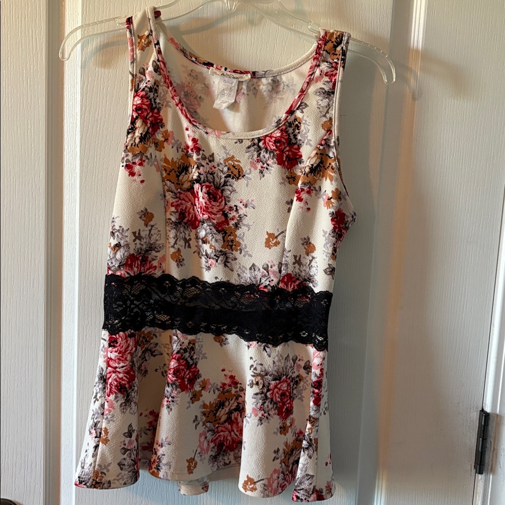 Floral Sleeveless Blouse with Lace Detail